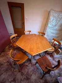 Stół kształt blatu pięciokąt + krzesła 2 sztuk po renowacji