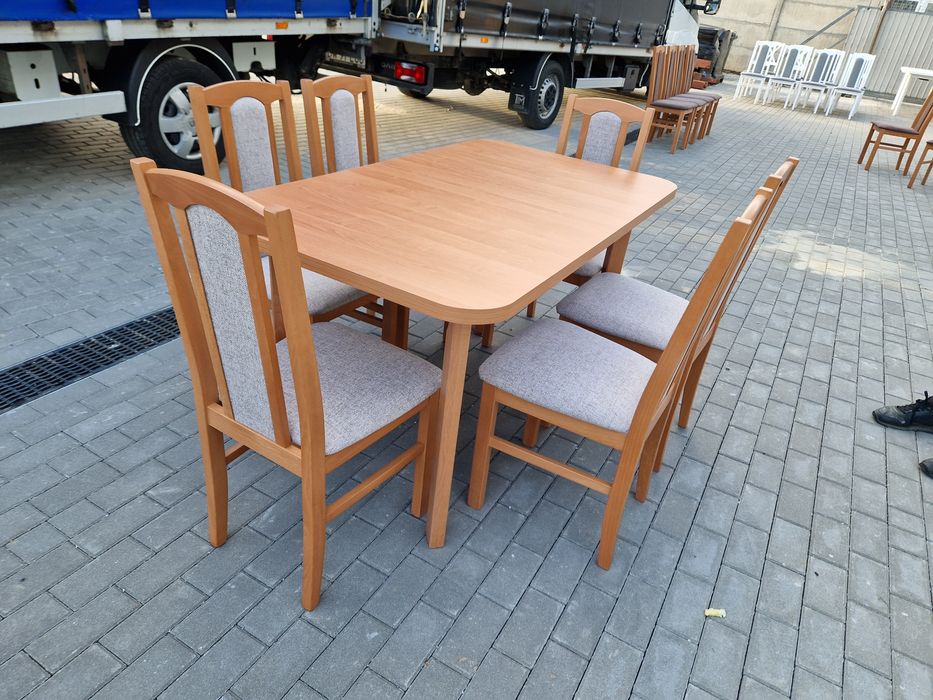 Od ręki, stół 80x140/180 + 6 krzeseł. Olcha + kawa z mlekiem , NOWE