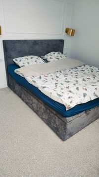 Łóżko tapicerowane z materacem szare z pojemniki 180x200