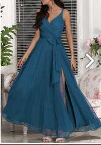 Niebieska morska sukienka suknia na wesele studniówkę 40 L
