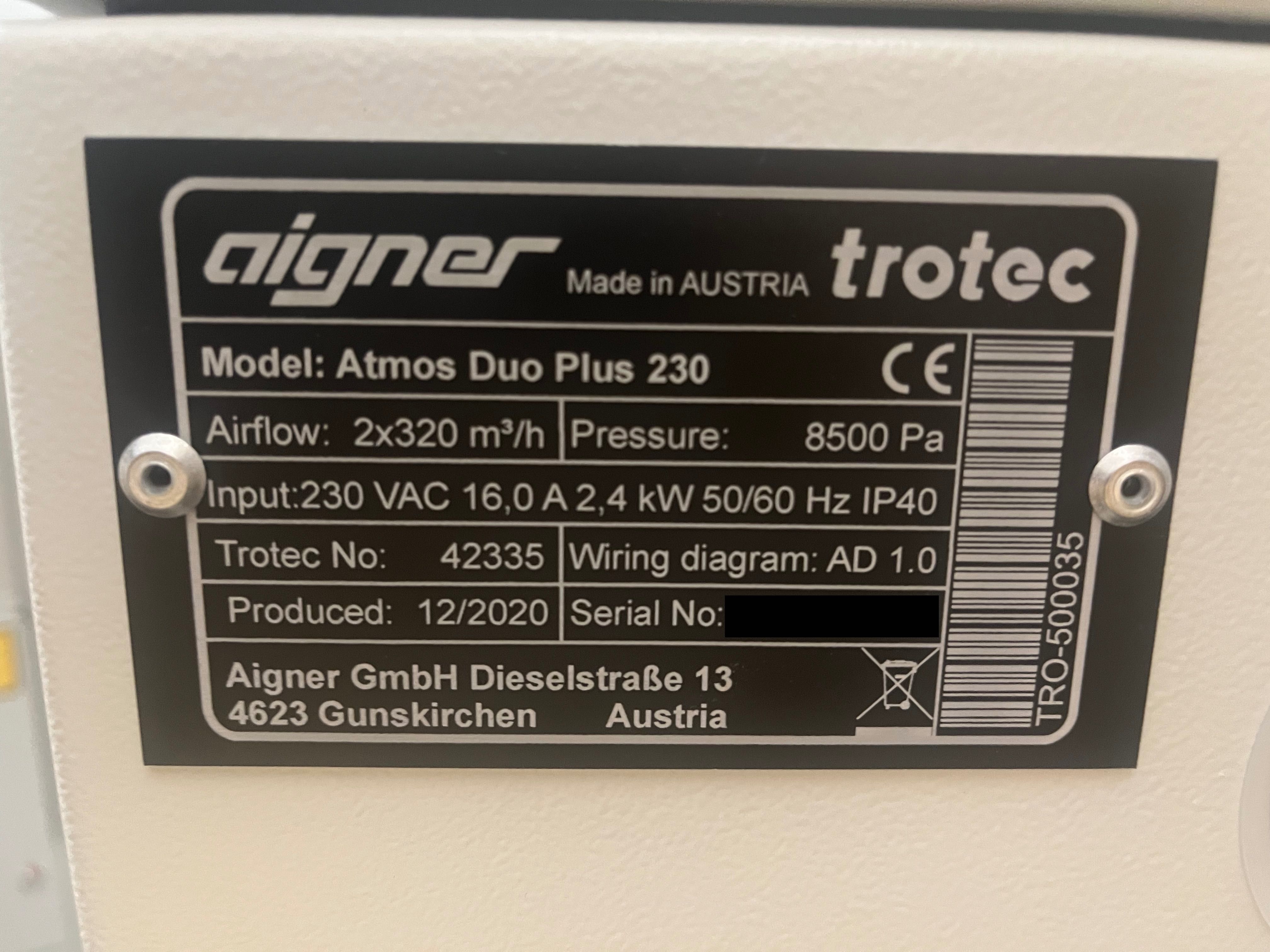 Ploter laserowy Trotec Speedy 400 + odciąg Atmos Duo Plus 230