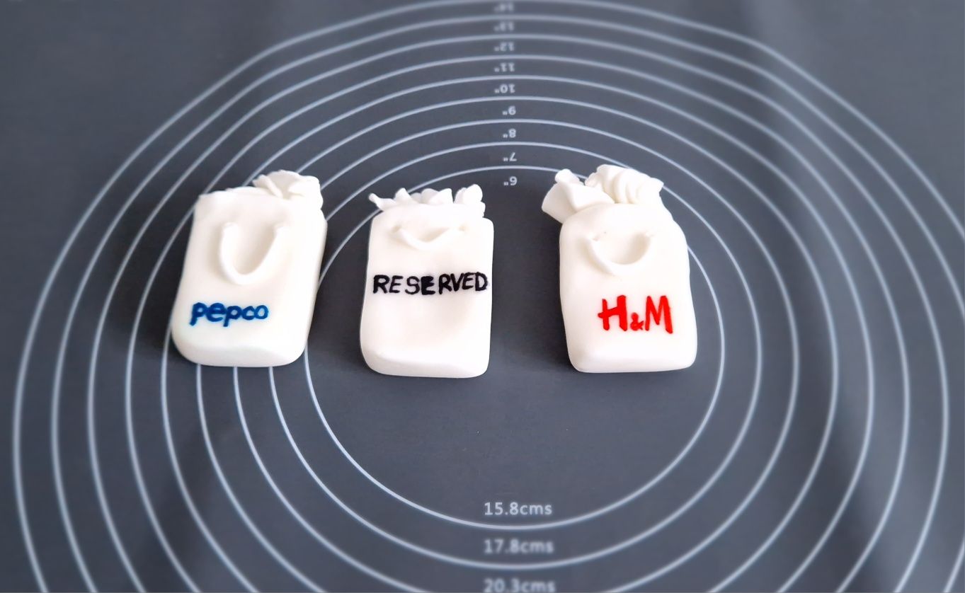 Torebki firmowe reklamówki zakupy H&M Pepco z mamy cukrowej na tort