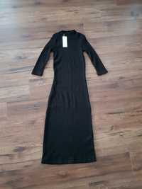 Czarna ołówkowa sukienka midi, dzianina Sugarfree r. XXS