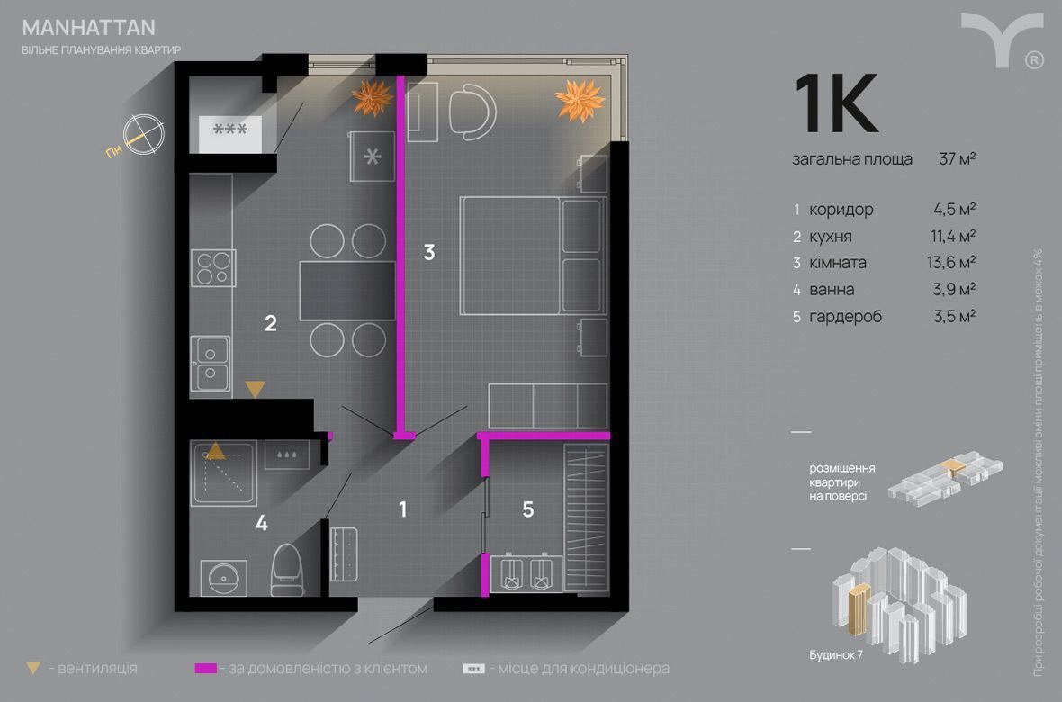 Центр 1 к. квартира в ЖК MANHATTAN