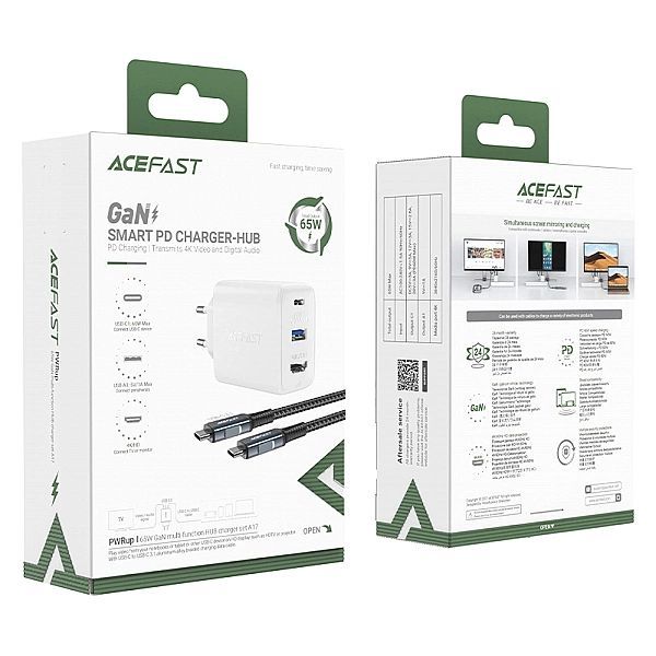 Acefast 2w1 ładowarka sieciowa GaN 65w Usb Typ C / Usb, adapter przejś