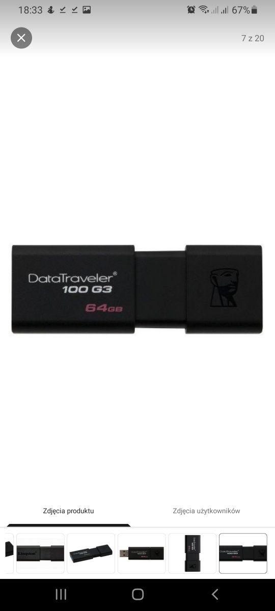 Kingston 64GB DataTraveler 100 G3 (USB 3.0 3.1 bardzo szybki