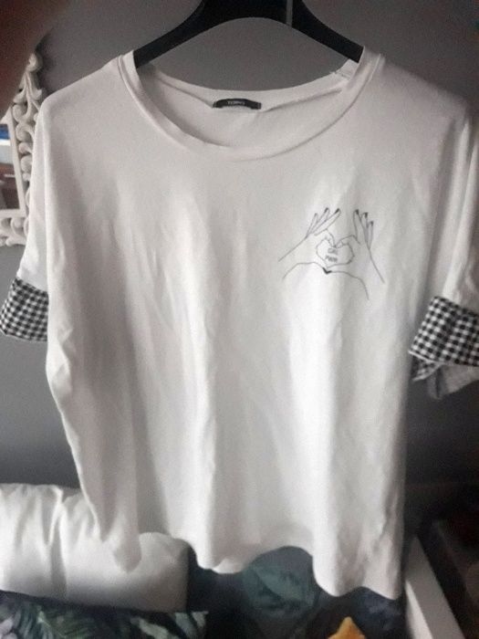 koszulka t-shirt biały Tezenis, Calzedonia kratka vichy girl power