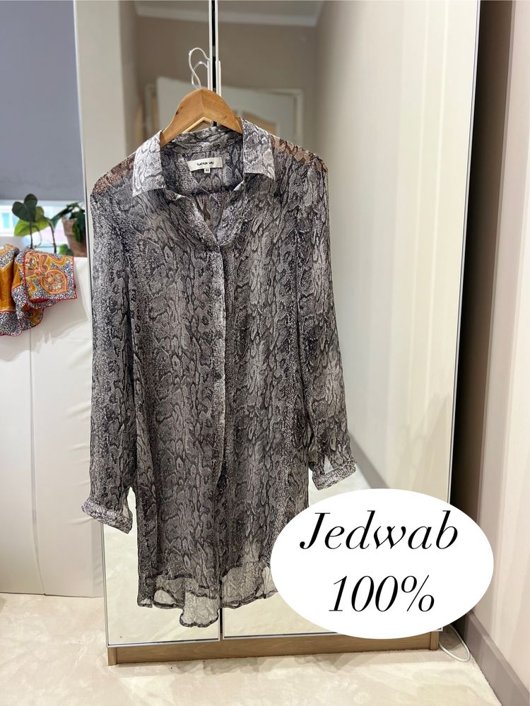 Koszula tunika print węża jedwab 100% wzór zwierzęcy długa