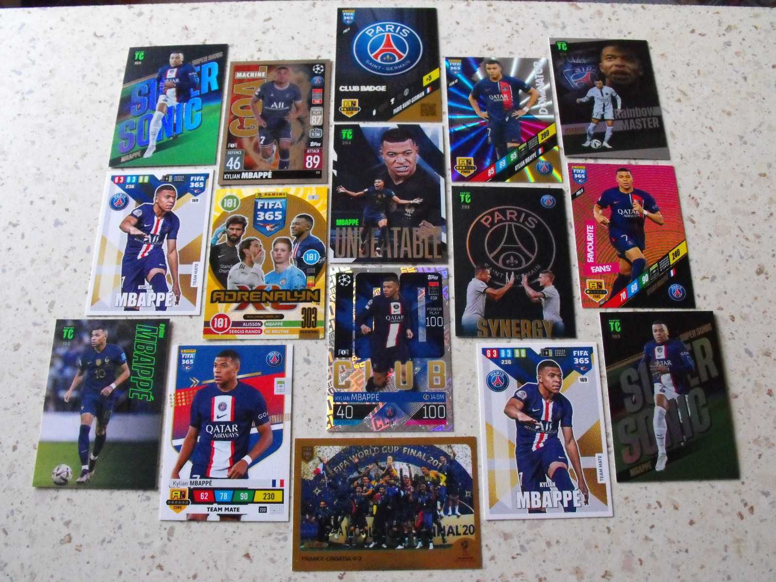 KYLIAN MBAPPE, karty piłkarskie PANINI i inne, zestaw.