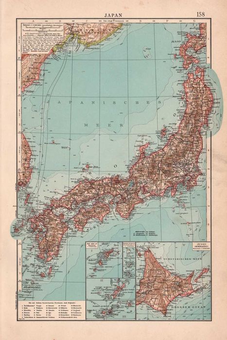 JAPONIA Stara mapa 1911 r. oryginał
