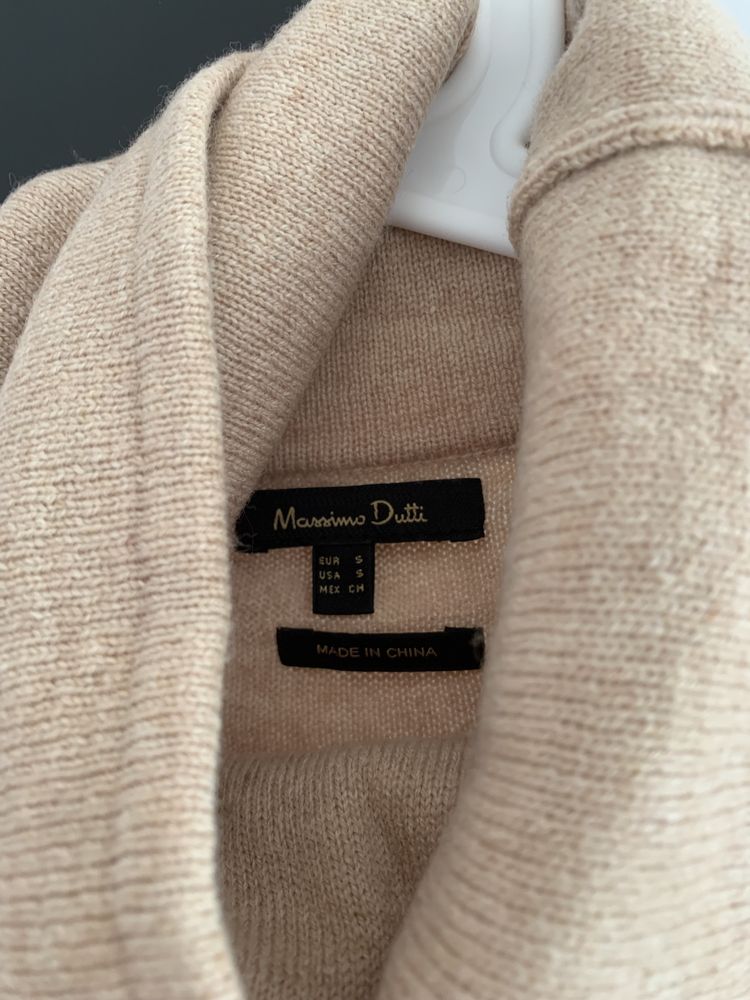 Sweter wełniany golf Massimo Dutti basic beżowy