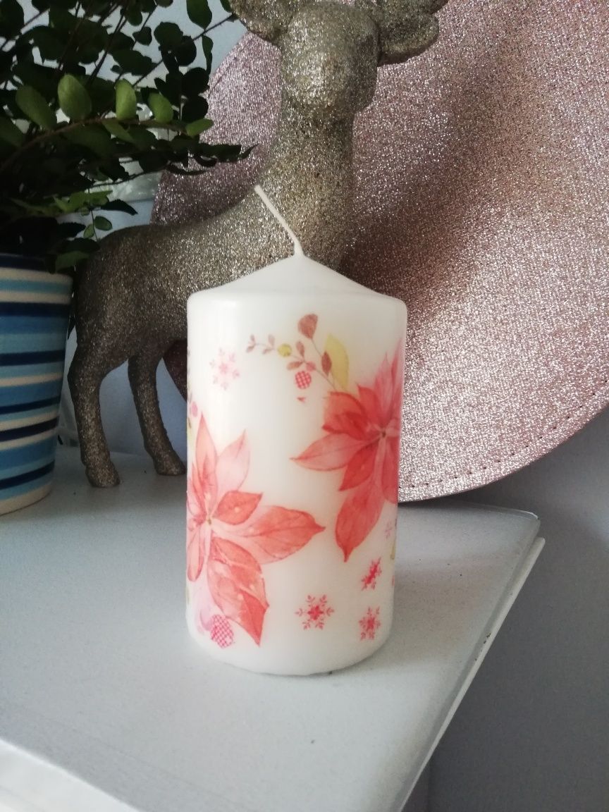 Świeczka świąteczna 12cm decoupage