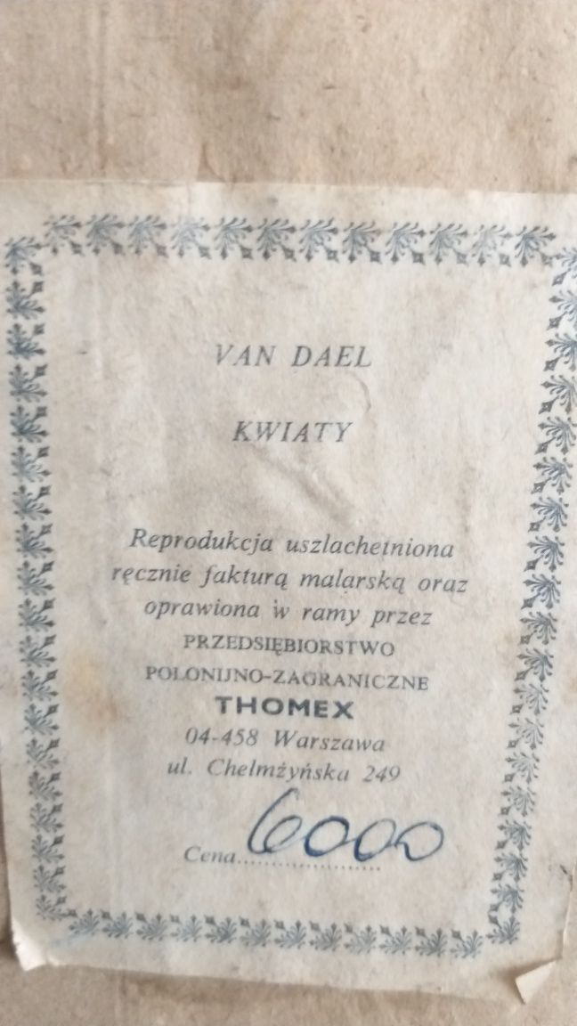 Obraz Oryginalna reprodukcja kwiaty Van Dael