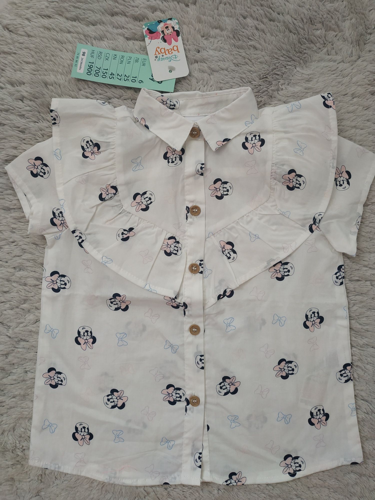 Nowa koszula dla dziewczynki/lato/Myszka Minnie/falbanki/Disney/r.98
