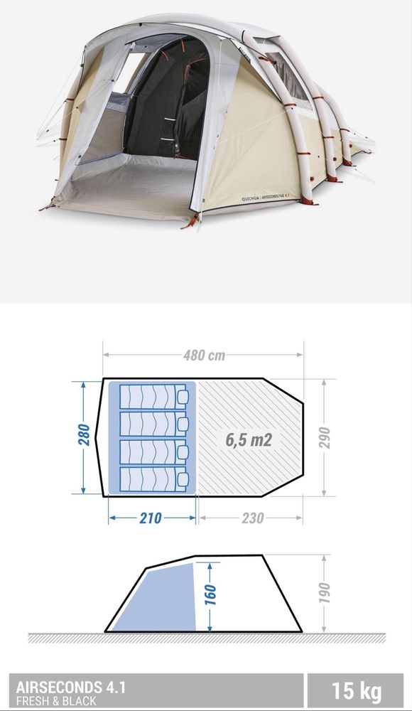 Namiot Decathlon Quechua Air Seconds 4.1 F&B - dmuchany (jak NOWY)