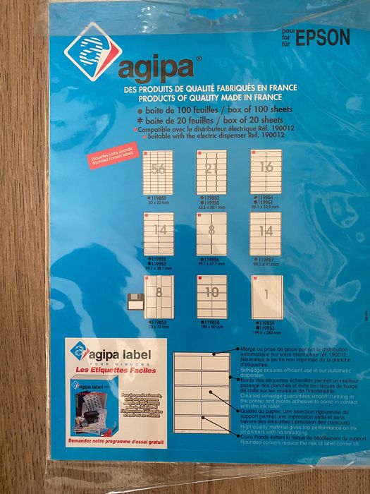 Embalagem com etiquetas autocolantes para impressora
