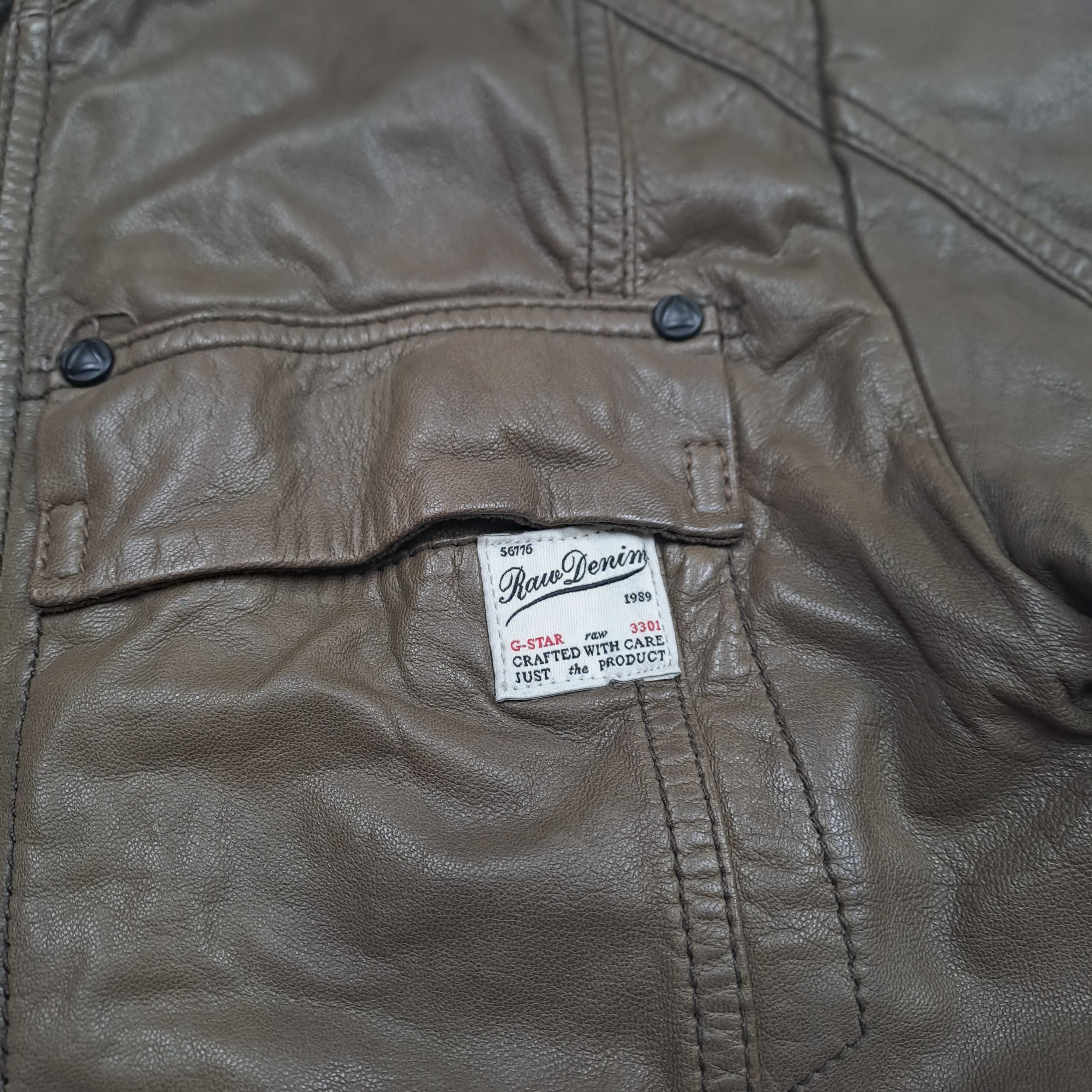 męska skórzana kurtka G Star RAW Leather MFD Biker Jacket S-M 
brązowy