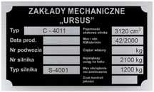 Tabliczka znamionowa URSUS C4011 aluminiowa