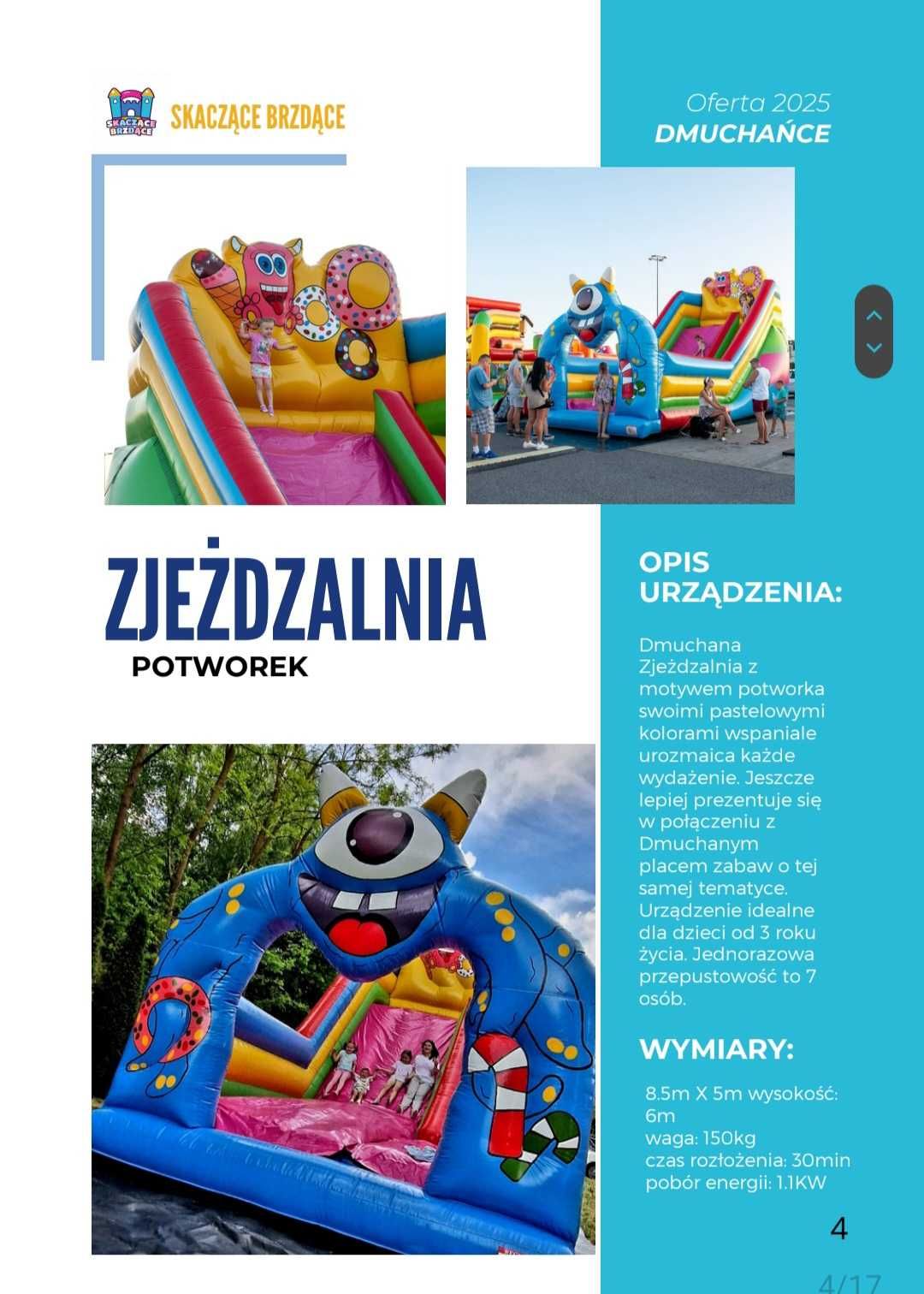 SKACZĄCE BRZDĄCE Dmuchana Zjeżdzalnia Plac zabaw, Tor przeszkód, zamki