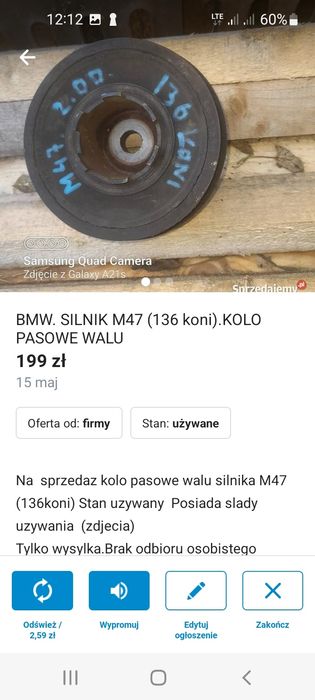 BMW silnik M47 ,136 koni.KOLO PASOWE walu