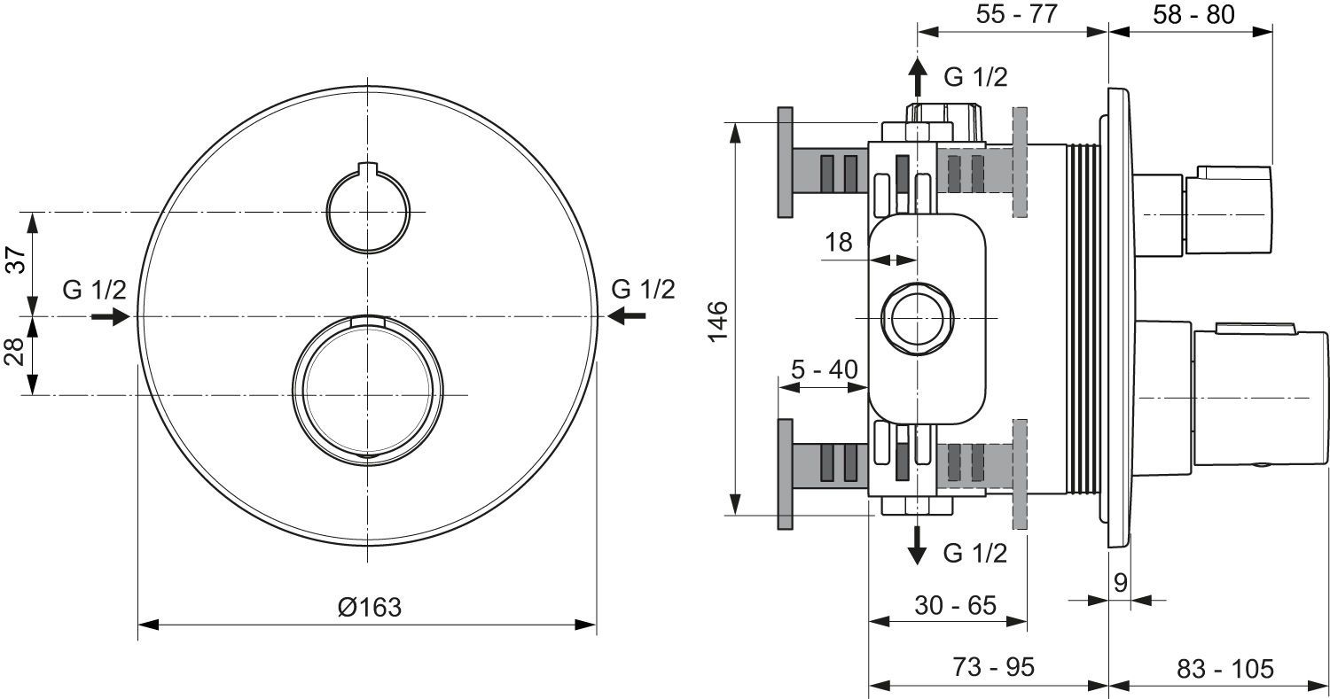 Bateria termostatyczna natryskowa podtynkowa Ideal Standard Ceratherm