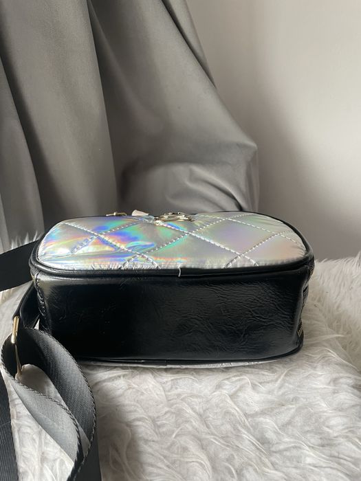 Nowa dwukomorowa srebrno-czarna torebka