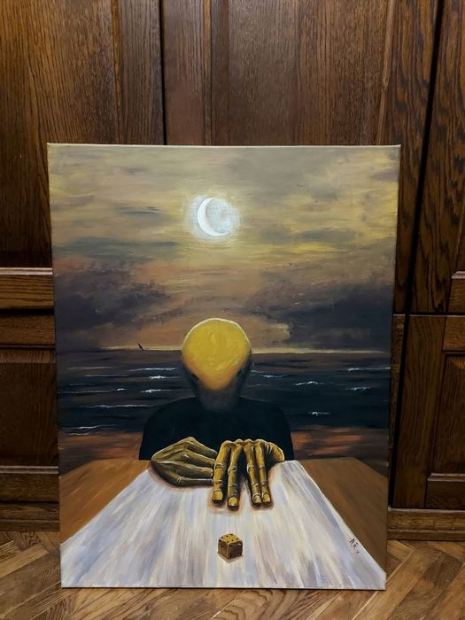 Obraz na płótnie, farby akrylowe, na wzór obrazu Beksińskiego