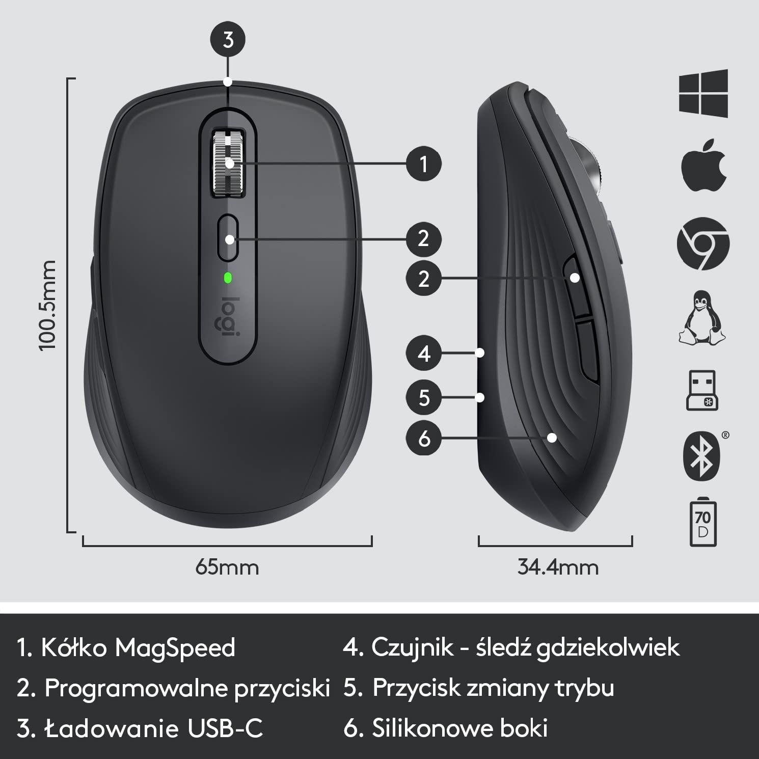 Mysz bezprzewodowa Logitech MX Anywhere 3 Logi bluetooth BT