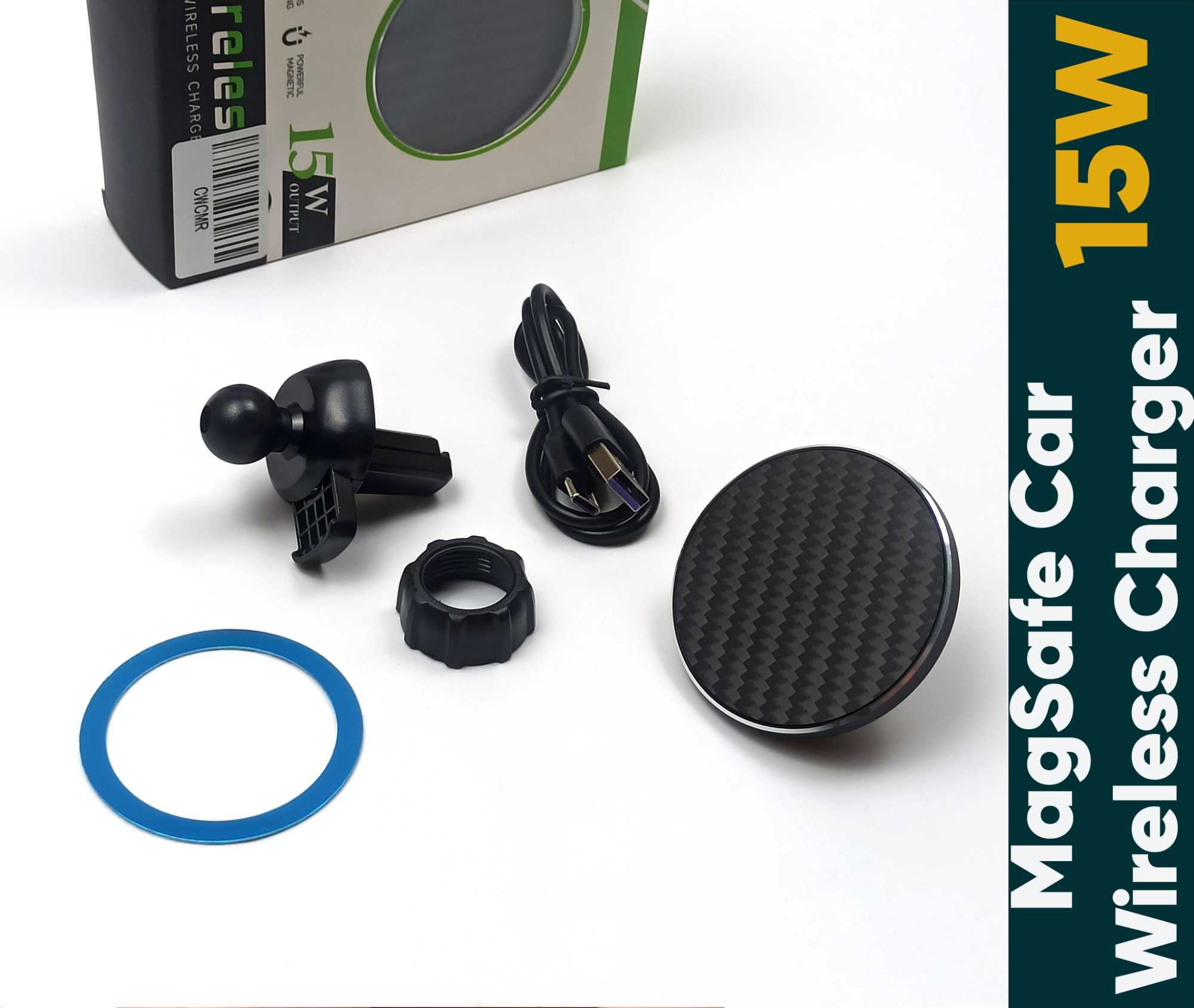 MagSafe автодержатель зарядка из карбона для iPhone 12-15 серии