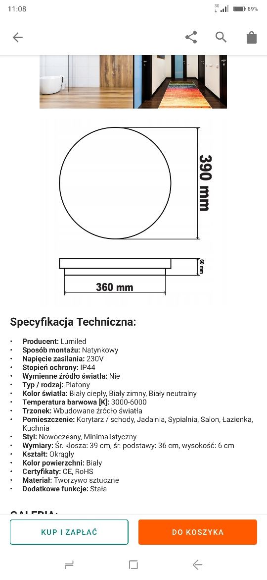 Plafon okrągły ProVero 39 x 6 cm biały