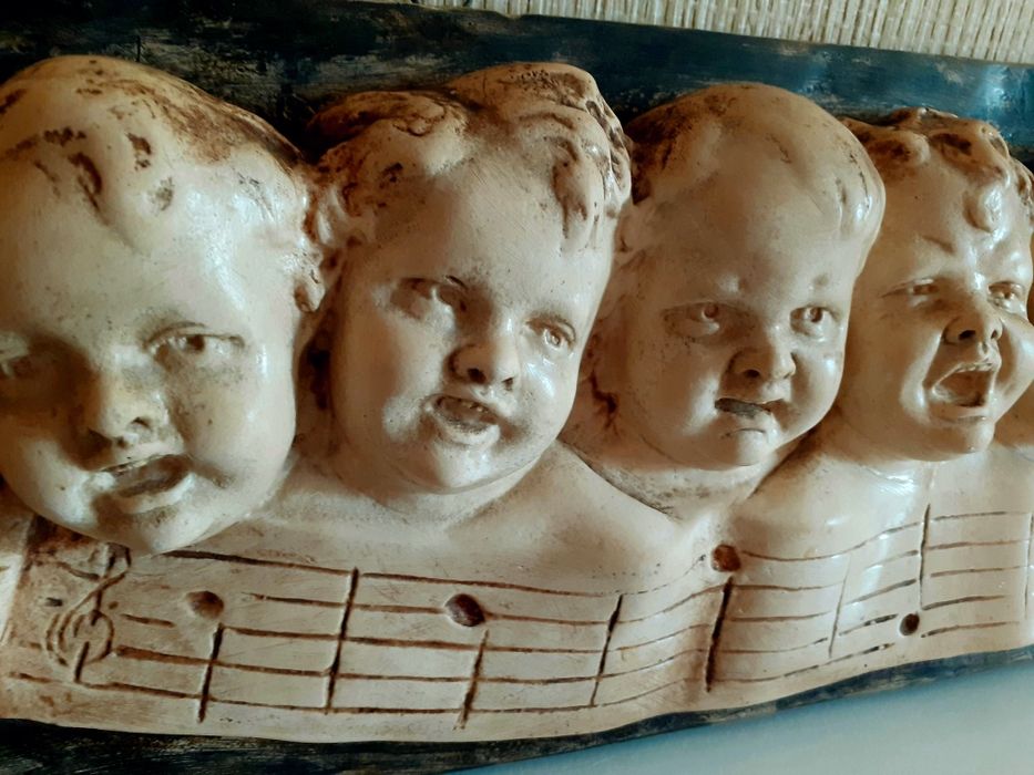 Raro Baixo-Relevo Vintage - Coro de Sete Anjinhos (Putti) Cantores