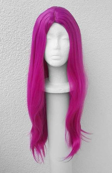 Różowa magenta peruka z przedziałkiem bez grzywki różowy cosplay wig