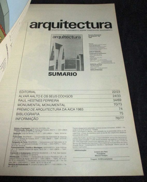 Revista Arquitectura Nº 152 Prémio de Arquitectura da AICA 1983