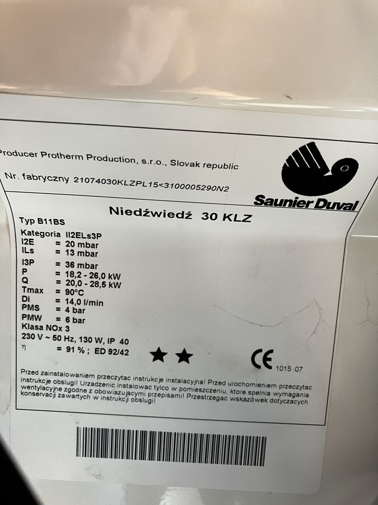 Kocioł gazowy 28kW plus bufor elektryczny 100l