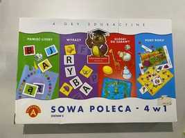 Sowa Poleca-zestaw 4 gier i zabaw  nauka czytania, pisania, liczenia