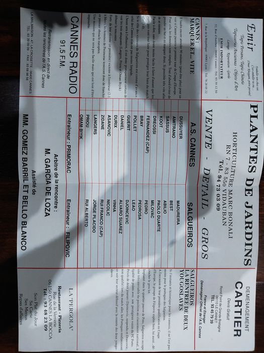 Programa oficial Cannes Salgueiros UEFA 1991/92