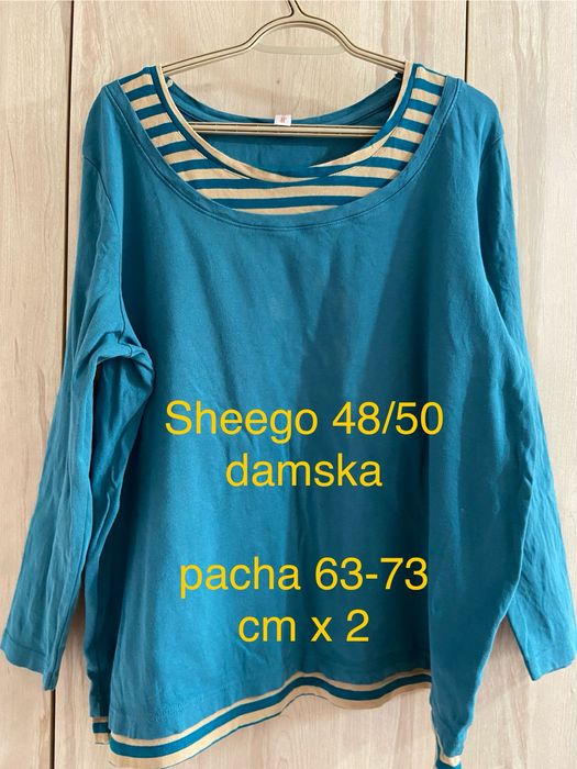 Seego casual turkusowa 48 50 damska bluzka 4XL 5XL Vintage