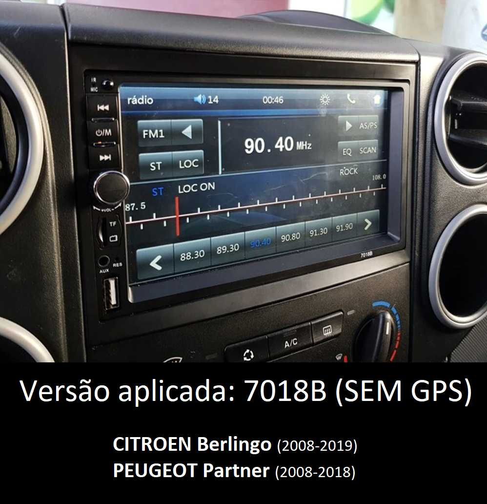 Rádio 2DIN • CITROEN Berlingo Jumpy PEUGEOT Partner Expert FIAT Scudo