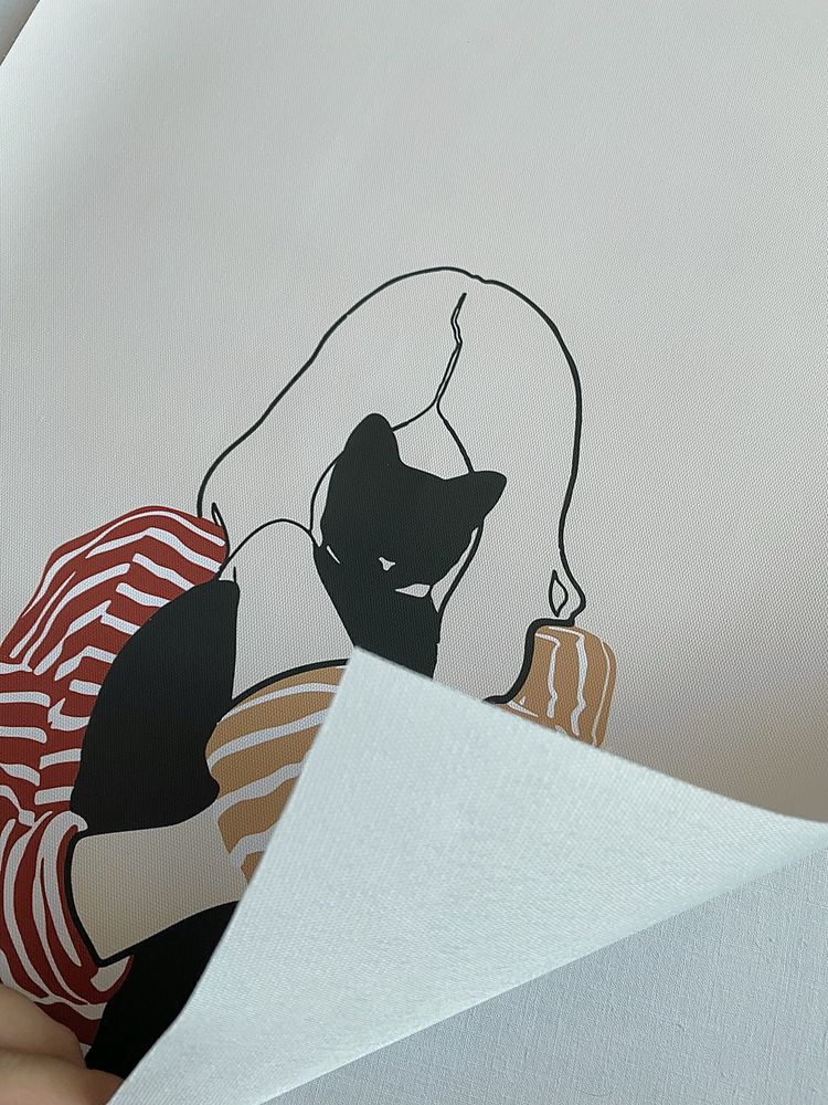 Gobelin na płótnie HD/Obrazek/Minimalist Aesthetic/Girl&Black Cat