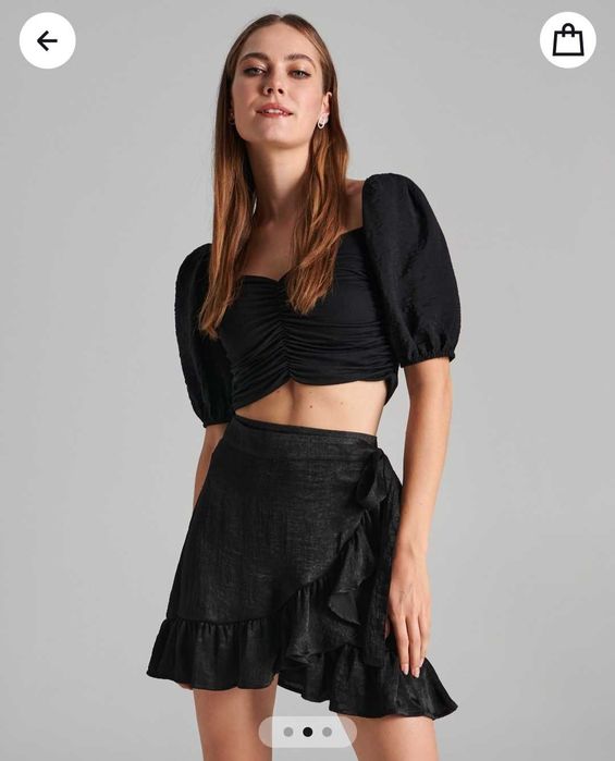 Nowy top damski bluzeczka czarna crop top bluzka krótki rękaw 42 xl 40