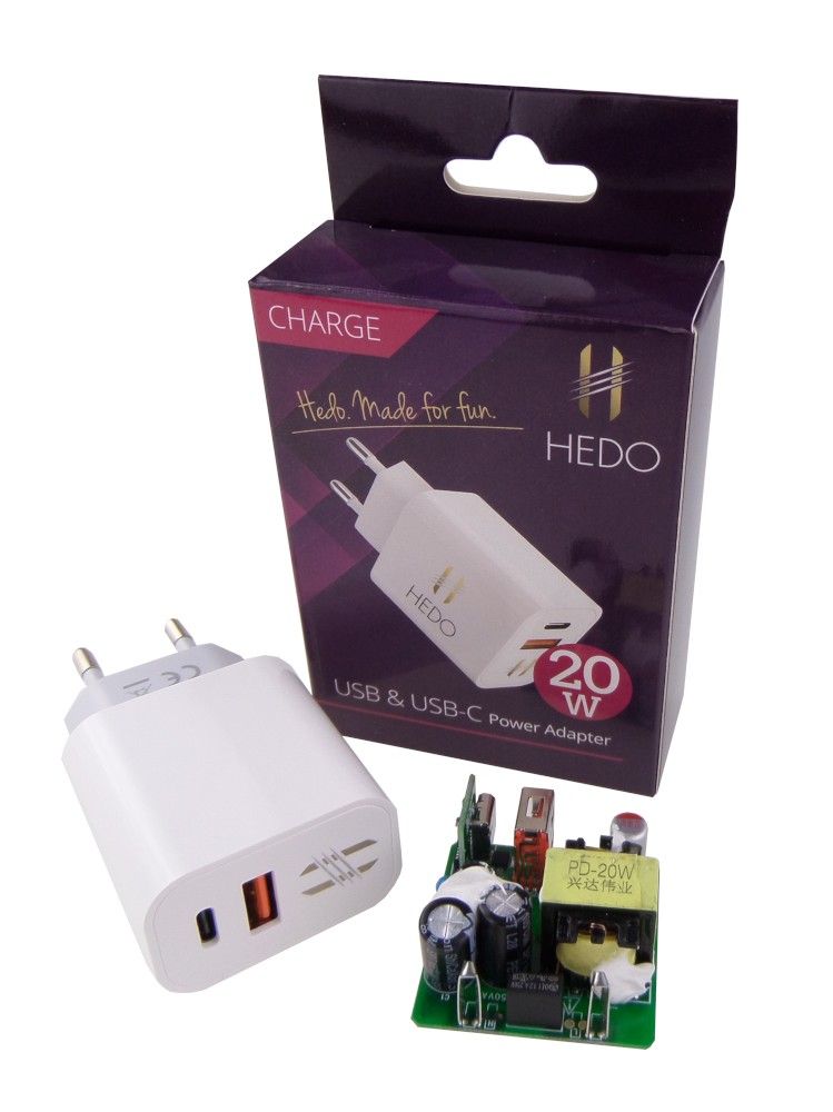 Hedo szybka ładowarka sieciowa USB + USB Typ C  20W QC 3.0
