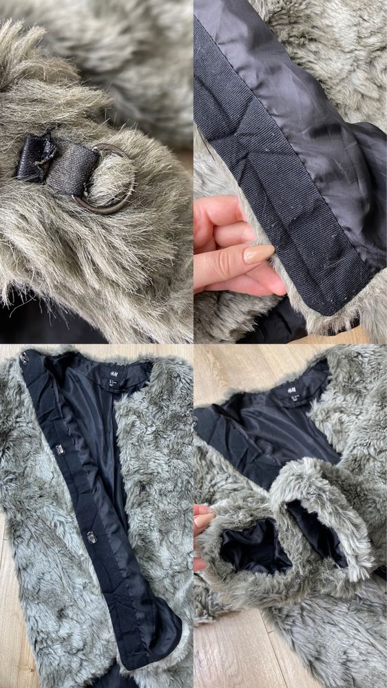 H&M zielone szare futro futerko khaki jesien zima M