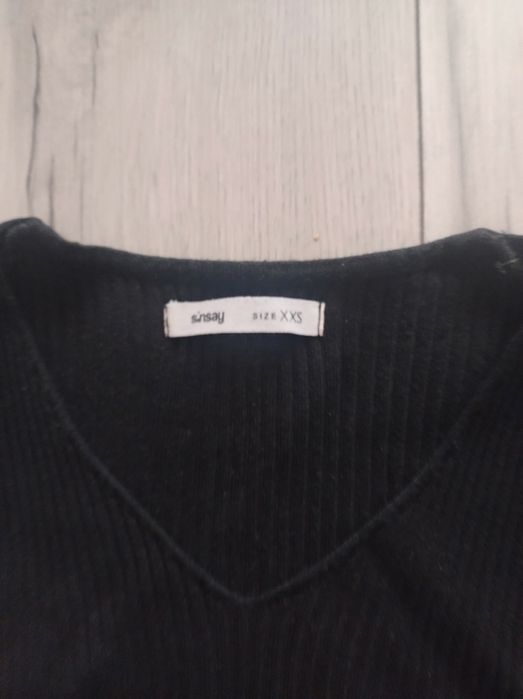 Sweter dopasowany prążkowany bluzka długi rękaw czarna długa ciepła ba