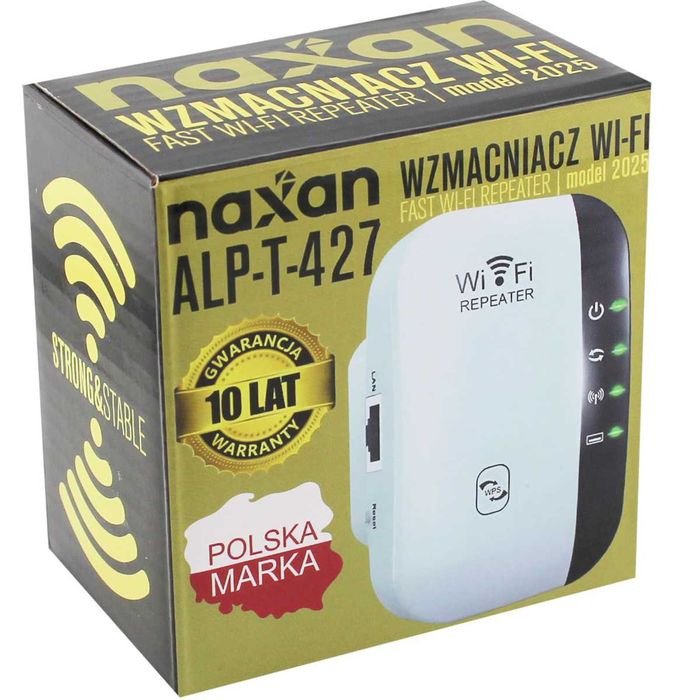 Wzmacniacz Sygnału WiFi Repeater 300 Mb/s 2.4GHz Mocny Naxan