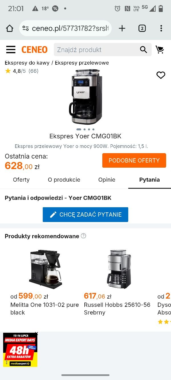 Ekspres do kawy z młynkiem Yoer