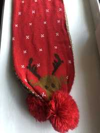 Теплий шарф зимовий червоний з оленем