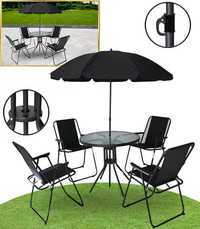 Meble ogrodowe zestaw komplet 4x krzesła + stół + parasol