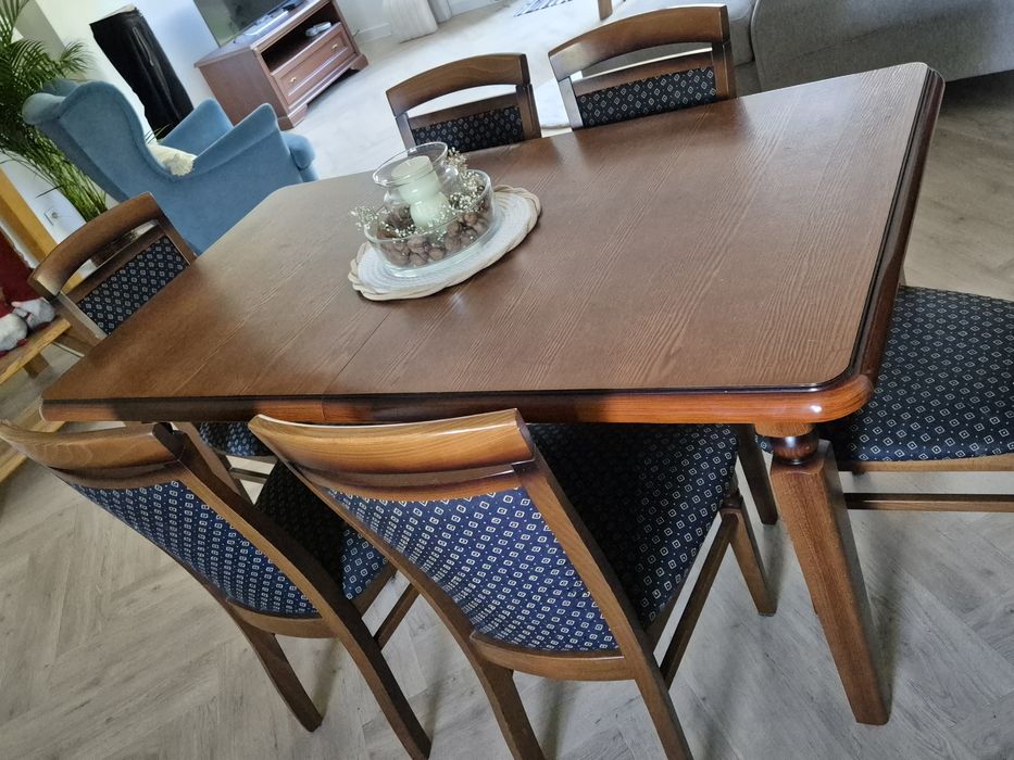 Stół drewniany rozkładany + 6 krzeseł Bawaria BRW