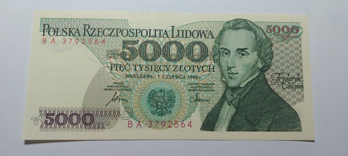 Banknot 5000zł 1986 Ser.BA UNC rzadki