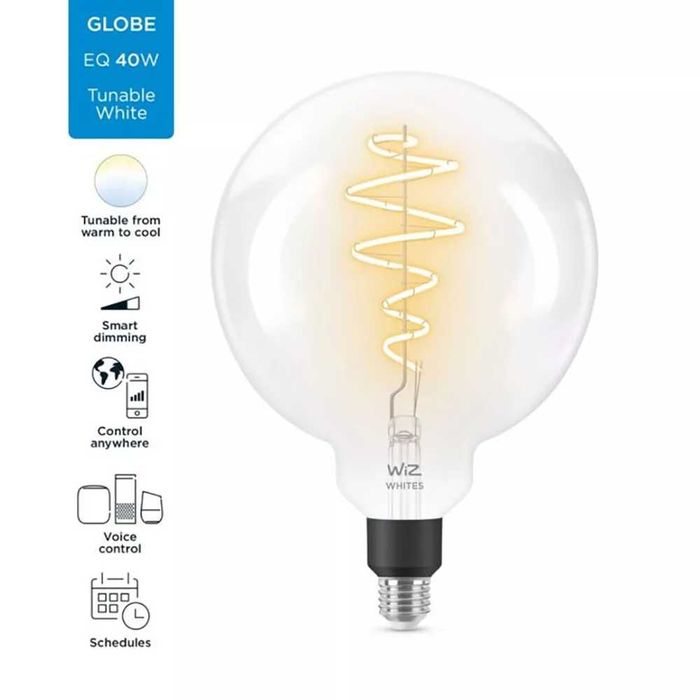 Велика Ø 20см смарт лампа WiZ Smart LED Filament G200 Globe 6.5W E27